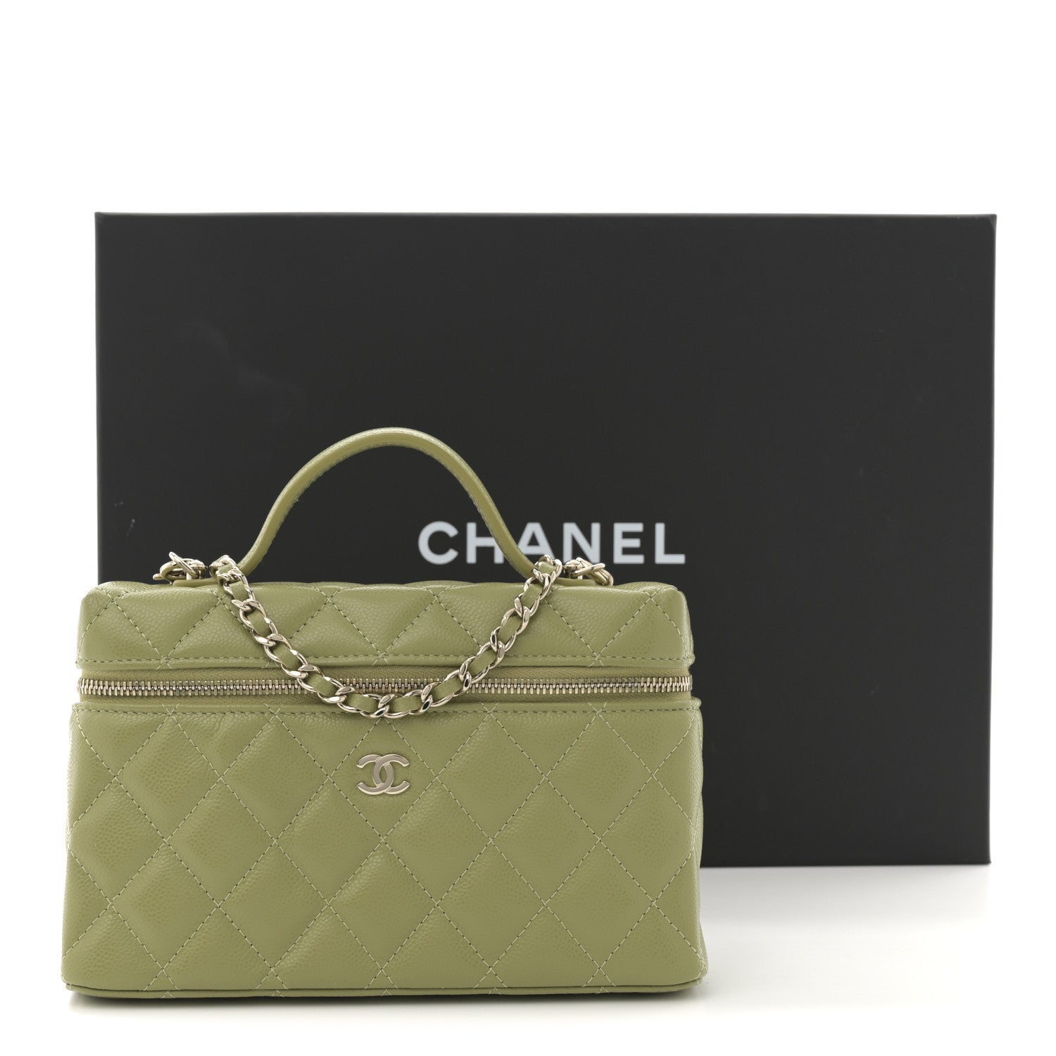 Chanel Caviar Quilted Top Handle Slim Vanity With Chain Khaki 11 of 11