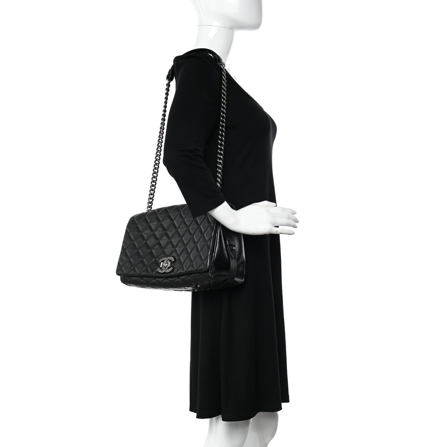 Goatskin Quilted Large City Rock Flap Black