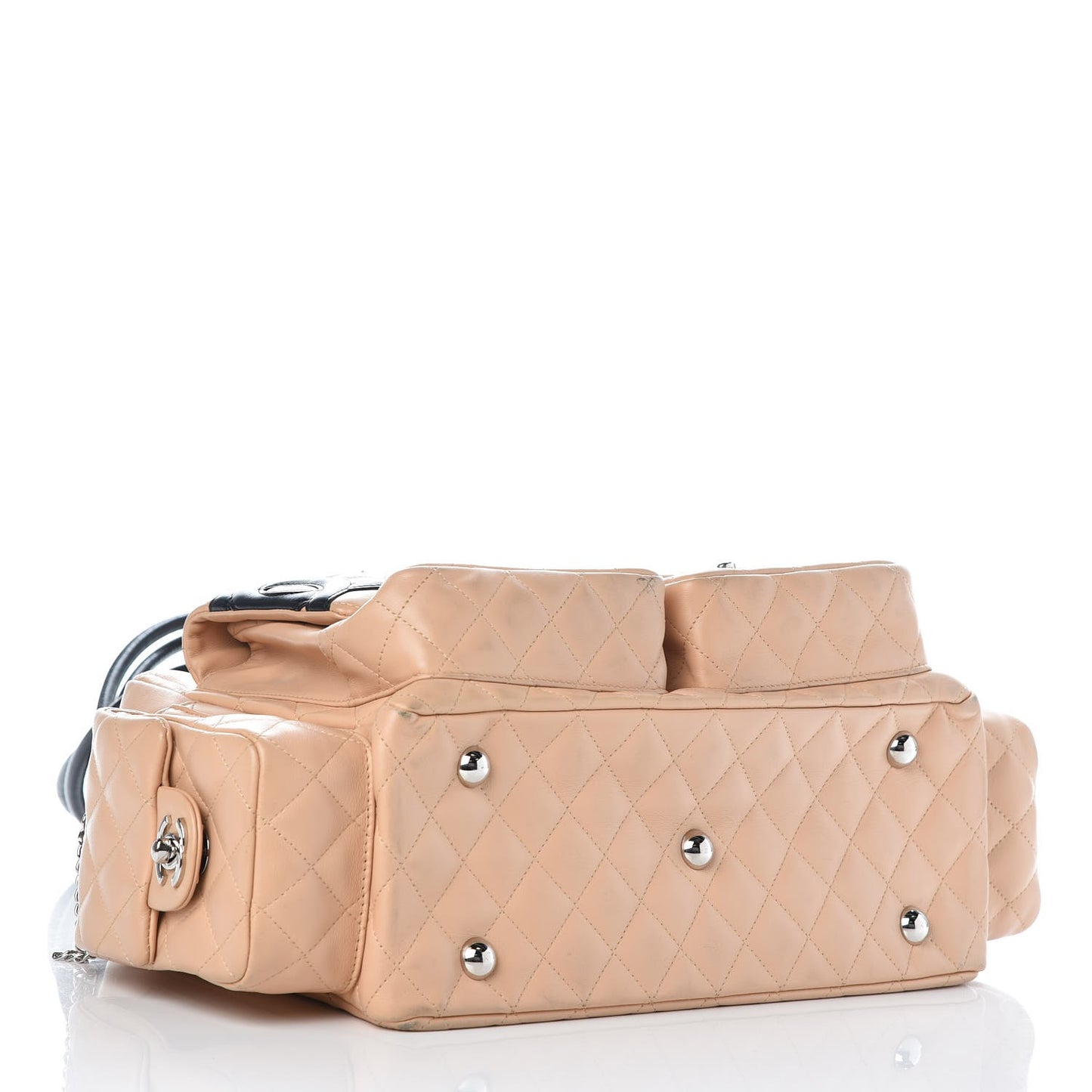 Calfskin Quilted Large Cambon Multipocket Reporter Beige Black