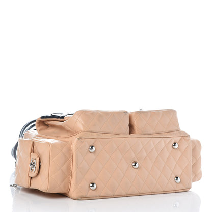 Chanel Calfskin Quilted Large Cambon Multipocket Reporter Beige Black 4 of 16