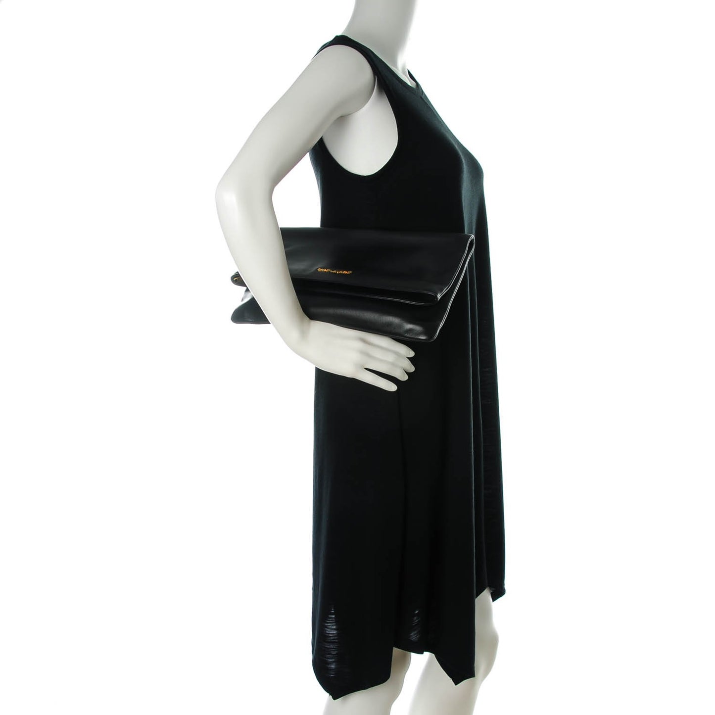 Smooth Calfskin Letters Fold-Over Clutch Black