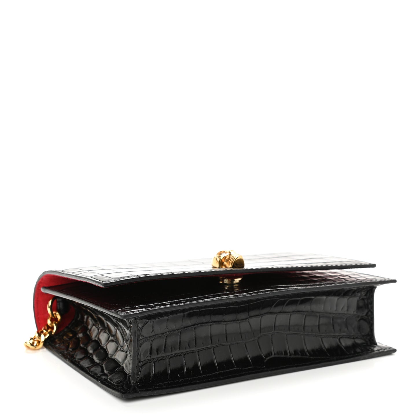 Calfskin Crocodile Embossed Skull Mini Crossbody Bag Black