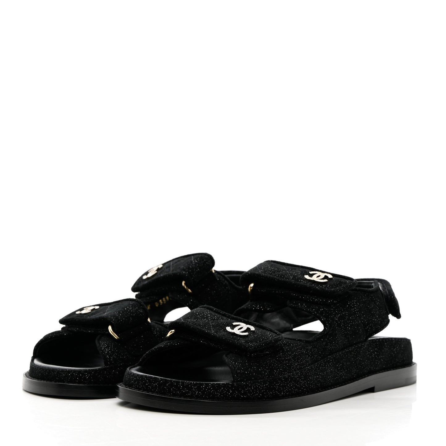 Suede Calfskin Glitter Crystal Velcro Dad Sandals 35 Black