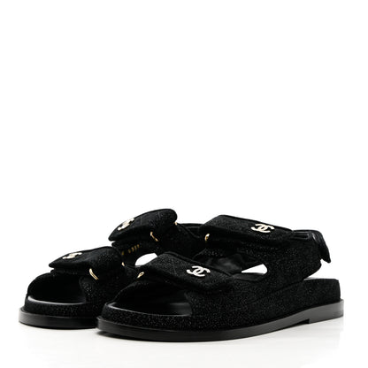 Chanel Suede Calfskin Glitter Crystal Velcro Dad Sandals 35 Black 3 of 10