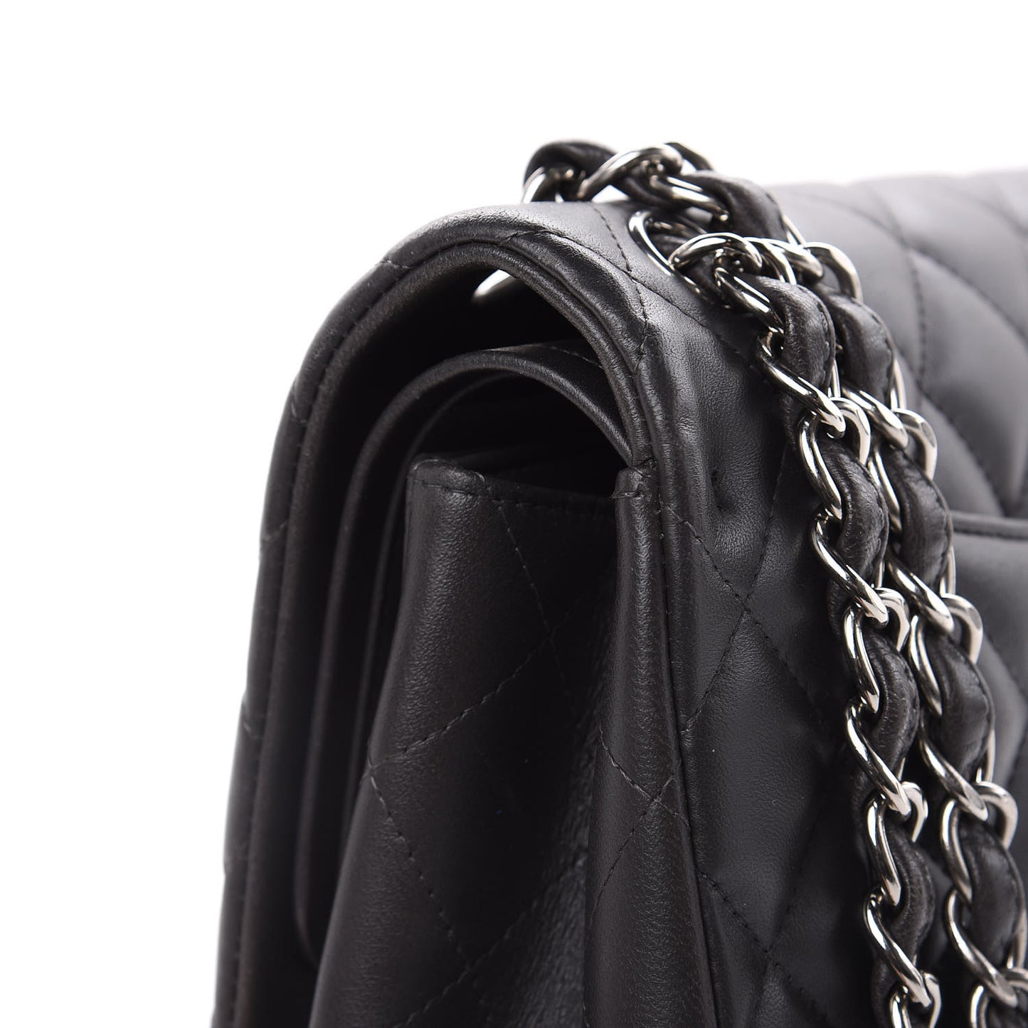 Lambskin Quilted Jumbo Double Flap Dark Grey