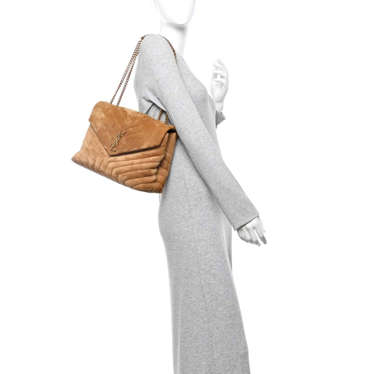 Suede Y Quilted Monogram Medium Loulou Chain Satchel Cinnamon