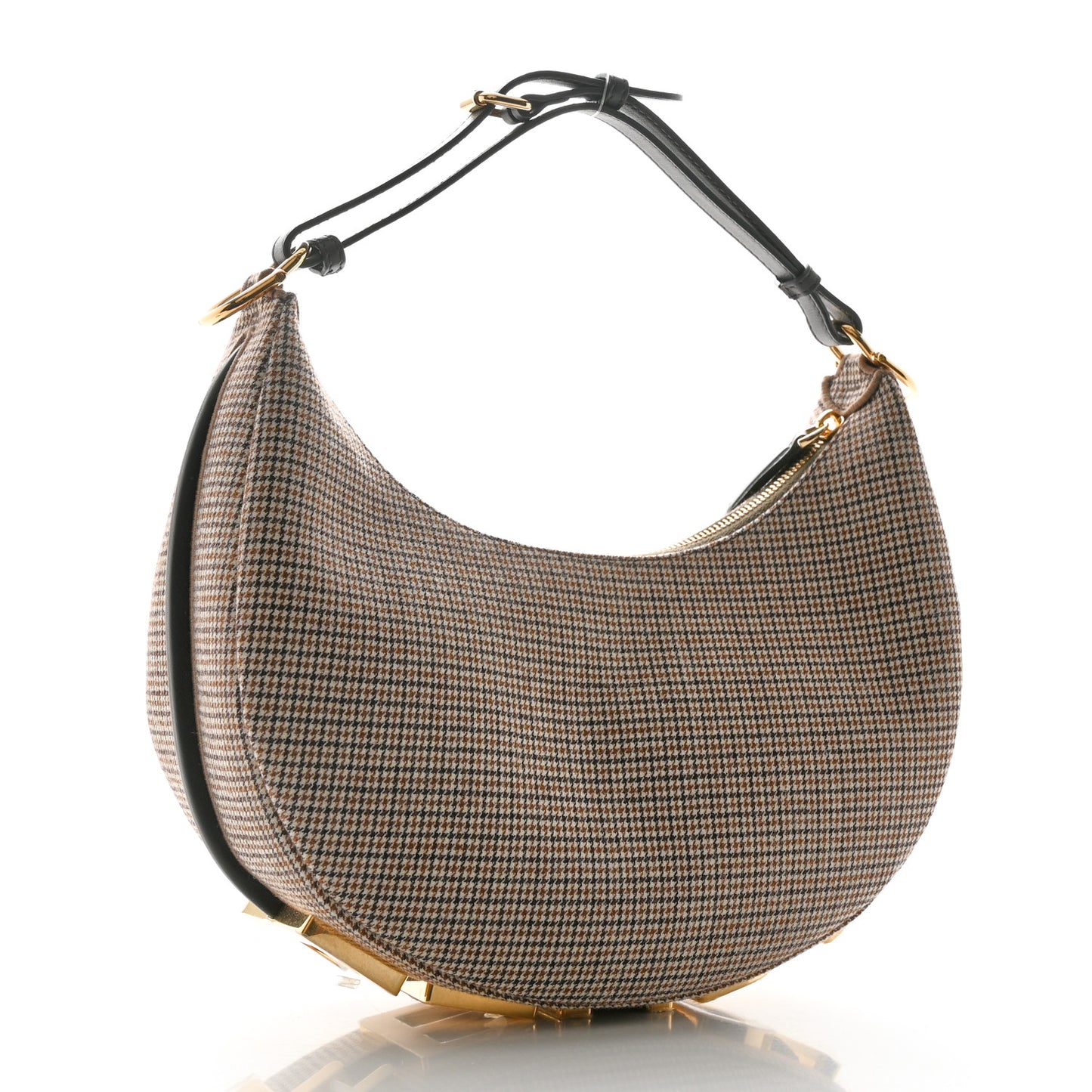 Wool Vitello Grace Small Houndstooth Small Fendigraphy Hobo Bag Beige Ebano