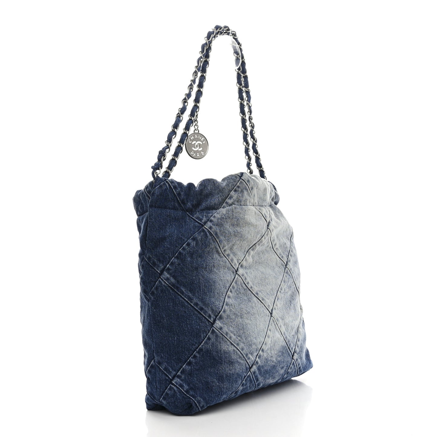 Denim Quilted Small Chanel 22 Blue