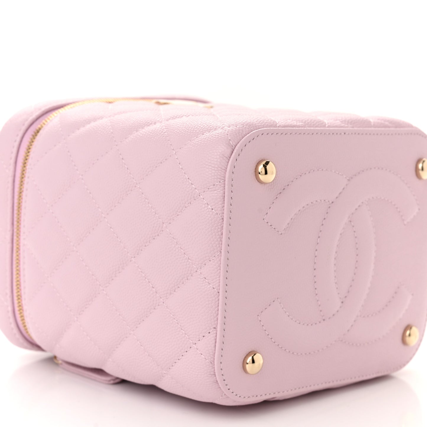 Caviar Quilted Small Top Handle Vanity Case With Chain Light Pink
