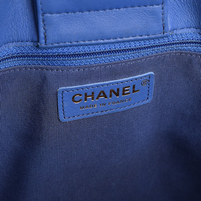 Chanel Calfskin Quilted Large CC Shopping Tote Blue 6 of 14
