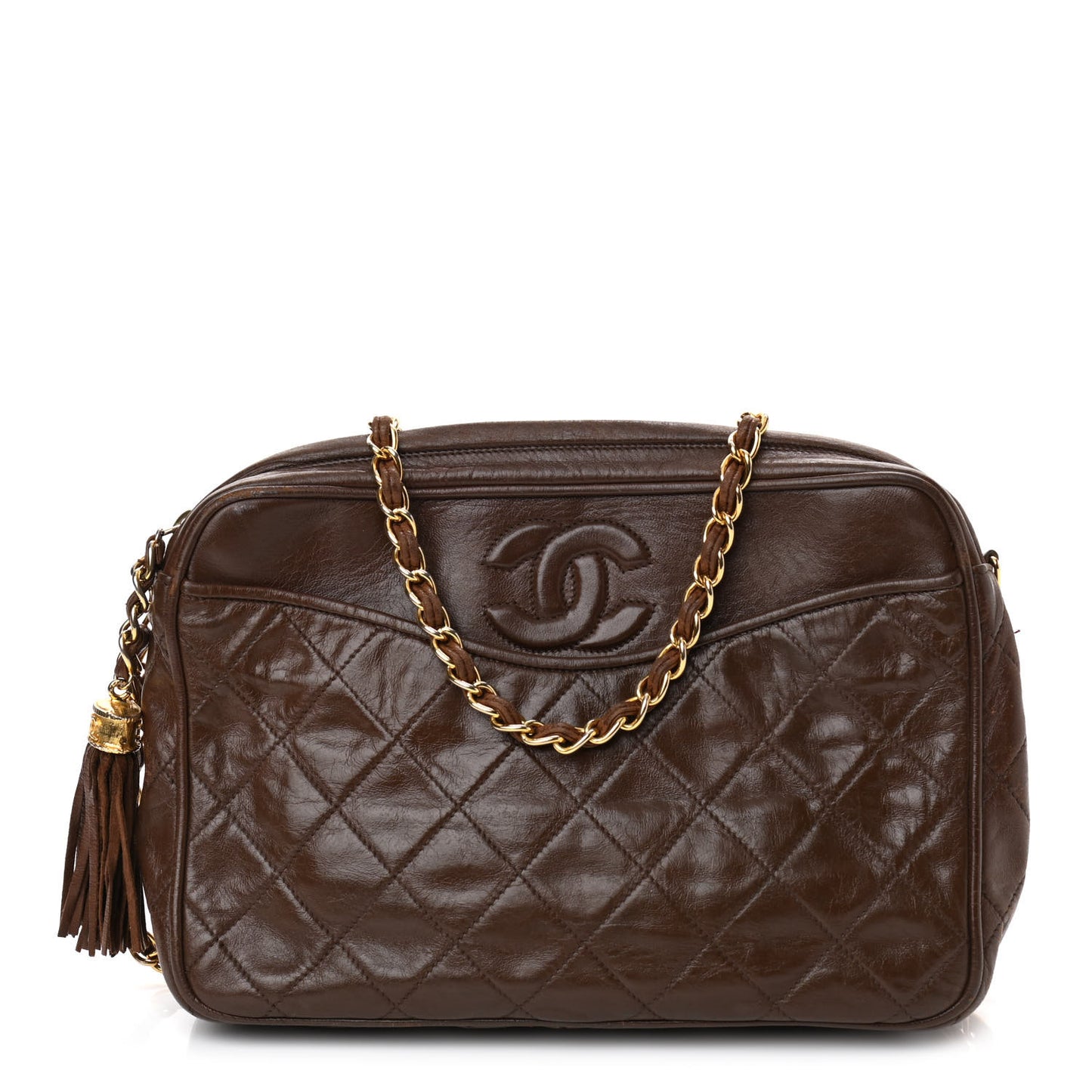 Lambskin Tassel Camera Case Brown