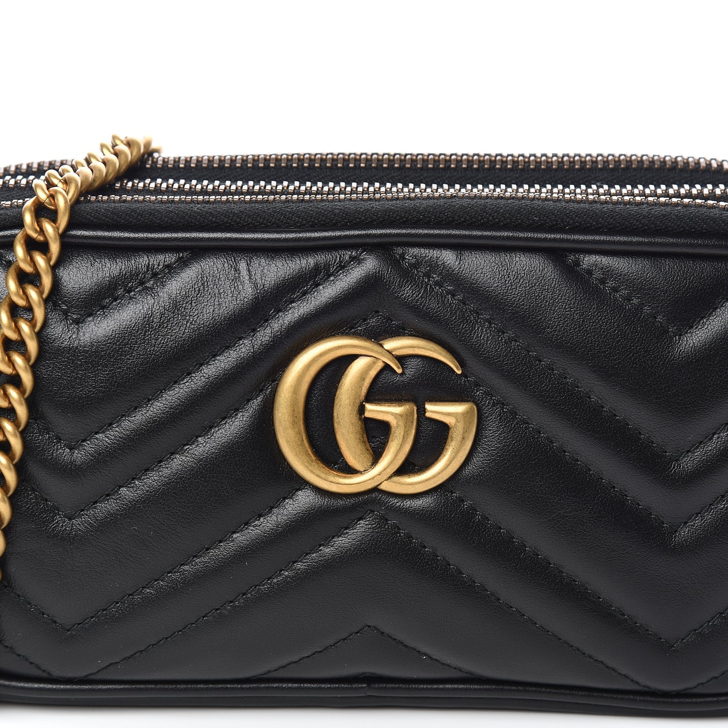 Calfskin Matelasse Mini GG Marmont Chain Crossbody Bag Black