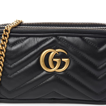 Gucci Calfskin Matelasse Mini GG Marmont Chain Crossbody Bag Black 12 of 12