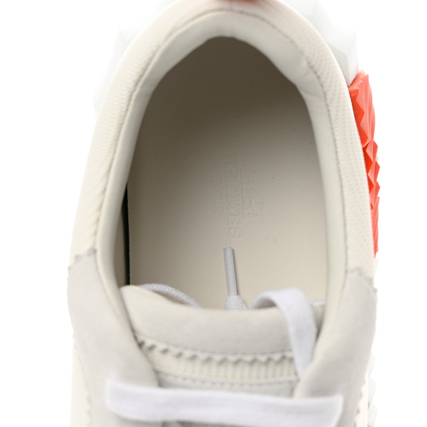 Hermes Technical Canvas Suede Goatskin Mens Bouncing Sneakers 44 White Orange 13 of 16