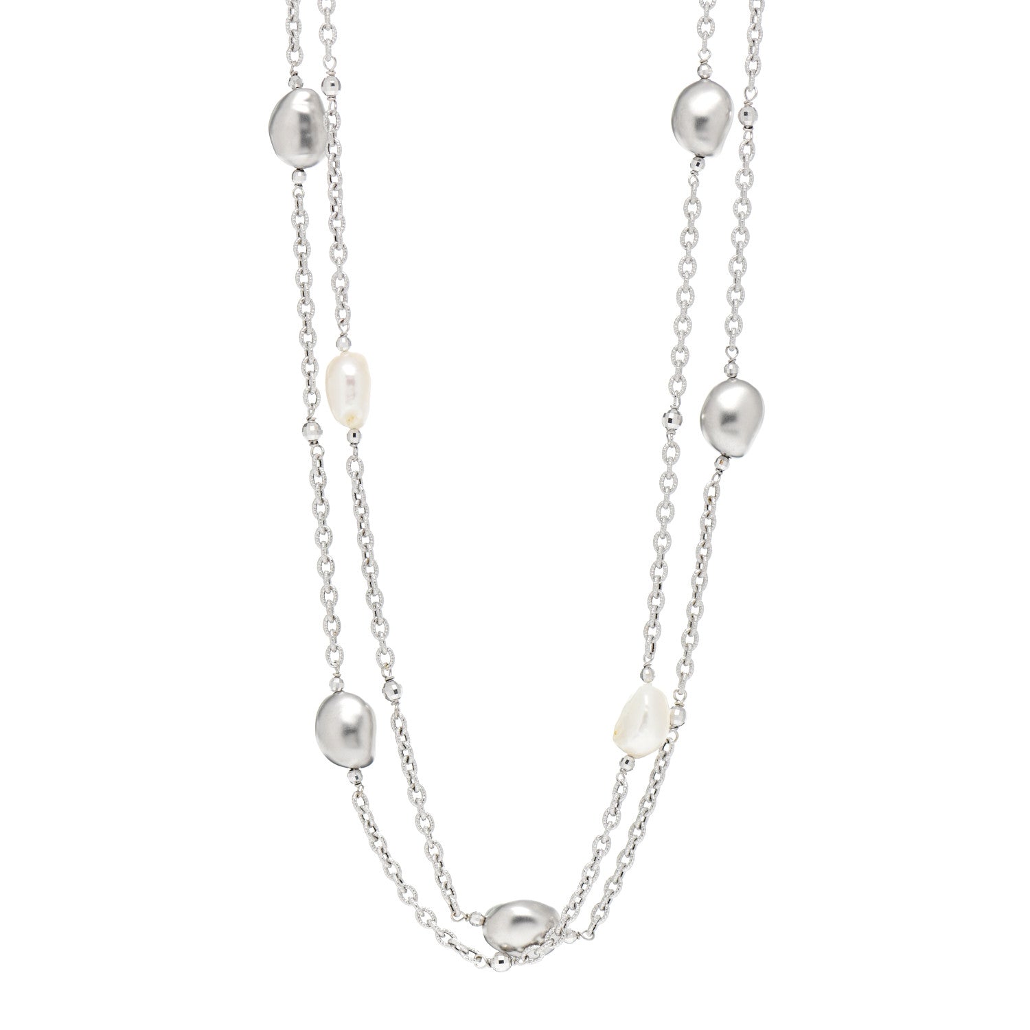 Roberto Coin 18K White Gold Baroque Pearl Nugget Station Necklace 1 of 6