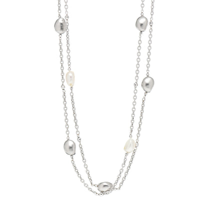 Roberto Coin 18K White Gold Baroque Pearl Nugget Station Necklace 1 of 6