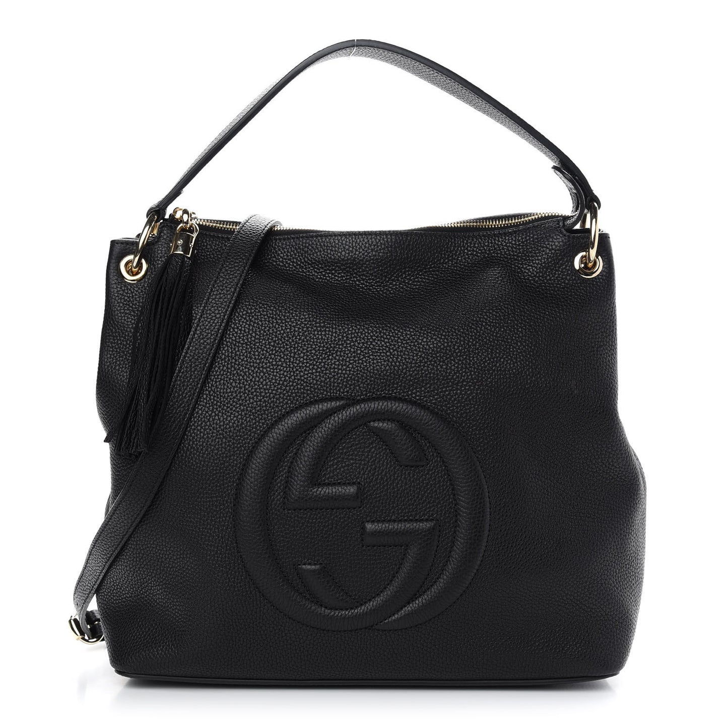 Pebbled Calfskin Large Soho Hobo Black
