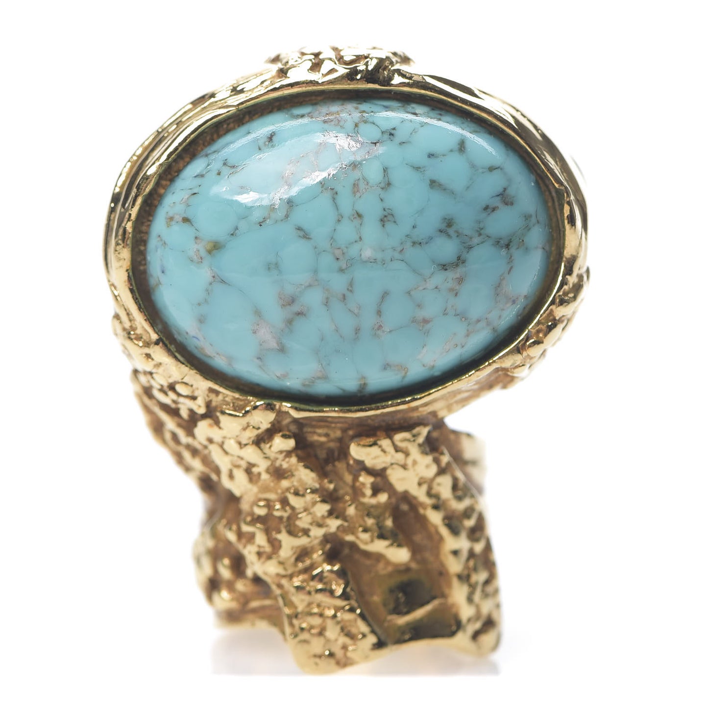 Glass Cabochon Arty Ovale Ring 4 Gold Turquoise