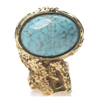 Saint Laurent Glass Cabochon Arty Ovale Ring 4 Gold Turquoise 1 of 4