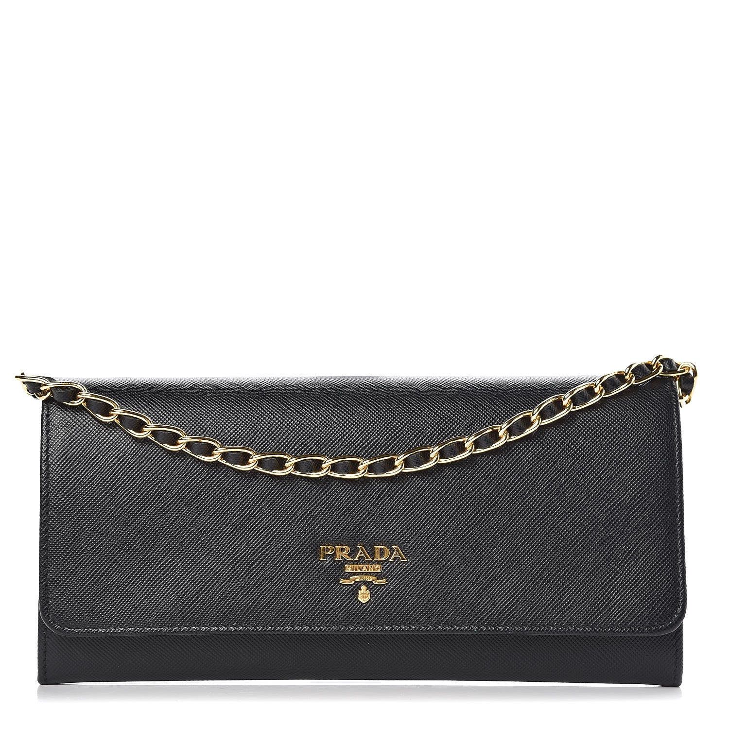 Prada Saffiano Metal Oro Chain Wallet Black 1 of 6