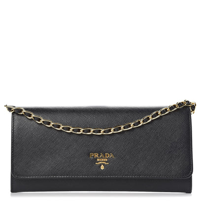 Prada Saffiano Metal Oro Chain Wallet Black 1 of 6