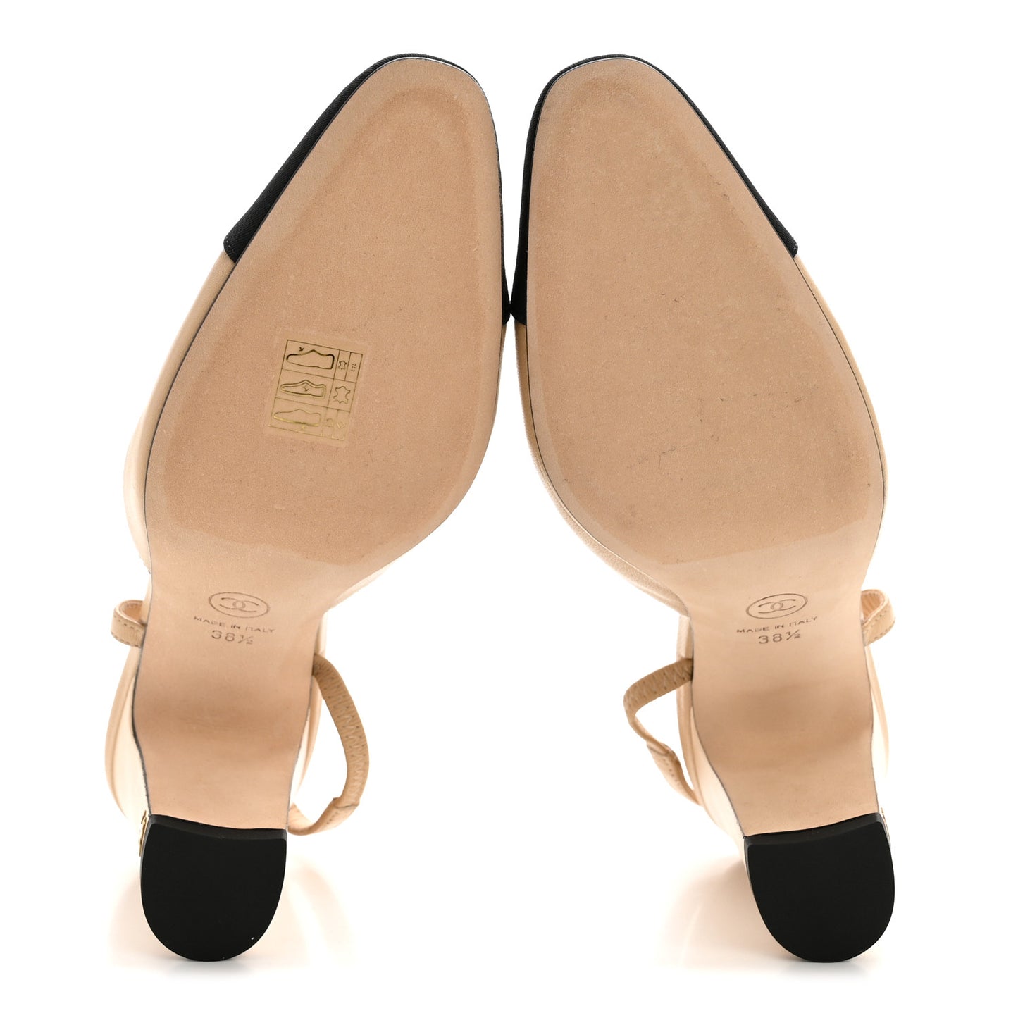 Goatskin Grosgrain Cap Toe CC Slingback Pumps 38.5 Beige Black