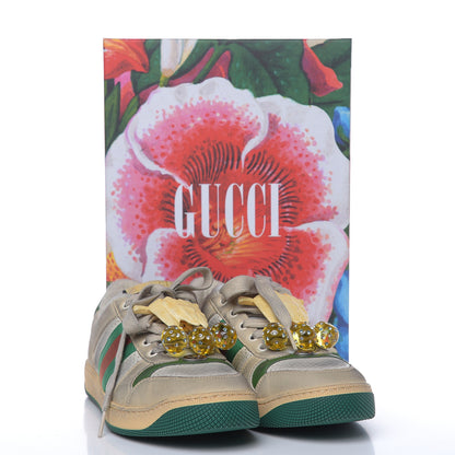 Gucci Nubuck Web Cherries Womens Screener Sneakers 39 Dusty Milk White Vintage Green 9 of 9