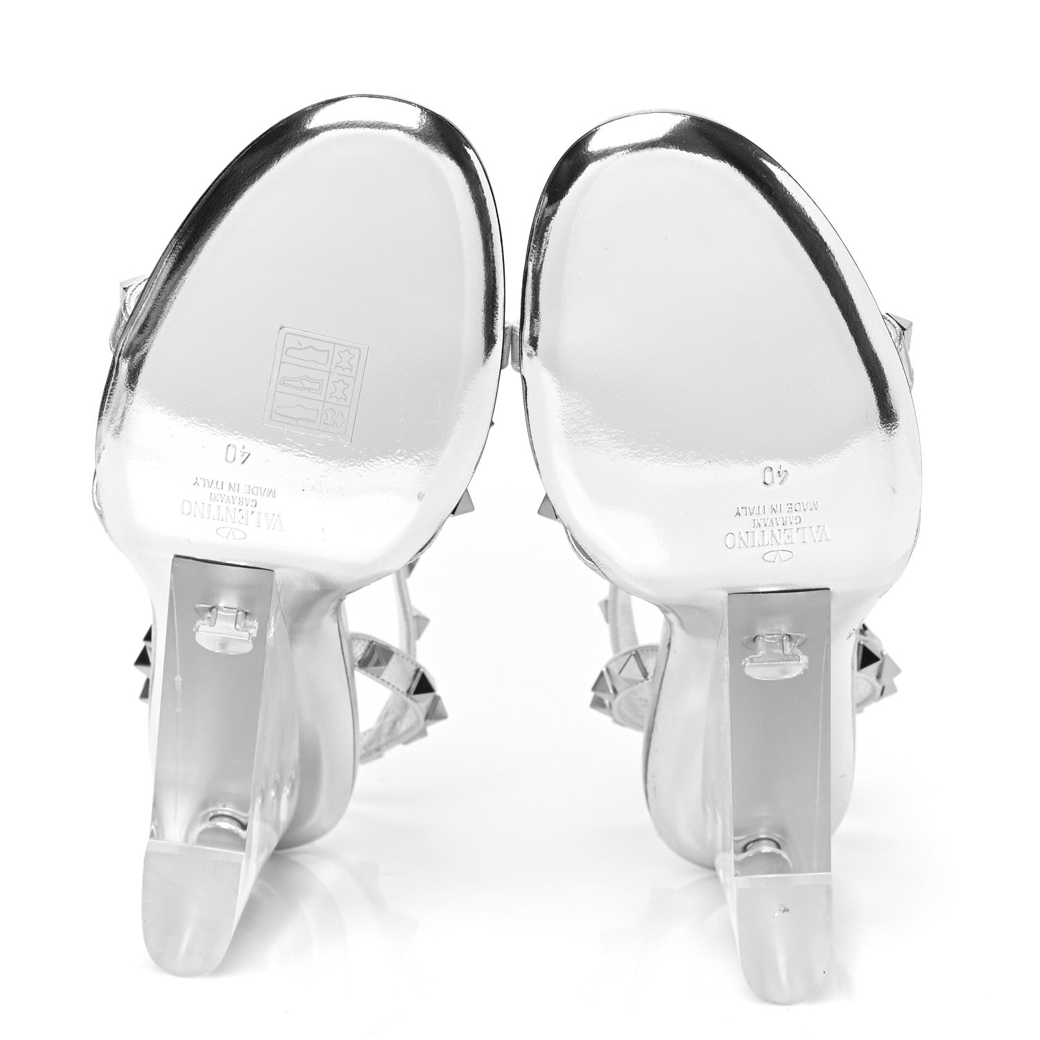 Valentino Garavani Metallic Lambskin Plexiglass Rockstud 90mm Wedge Sandals 40 Silver Transparent 5 of 7
