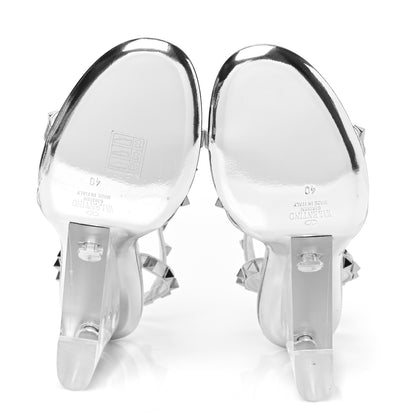 Valentino Garavani Metallic Lambskin Plexiglass Rockstud 90mm Wedge Sandals 40 Silver Transparent 5 of 7