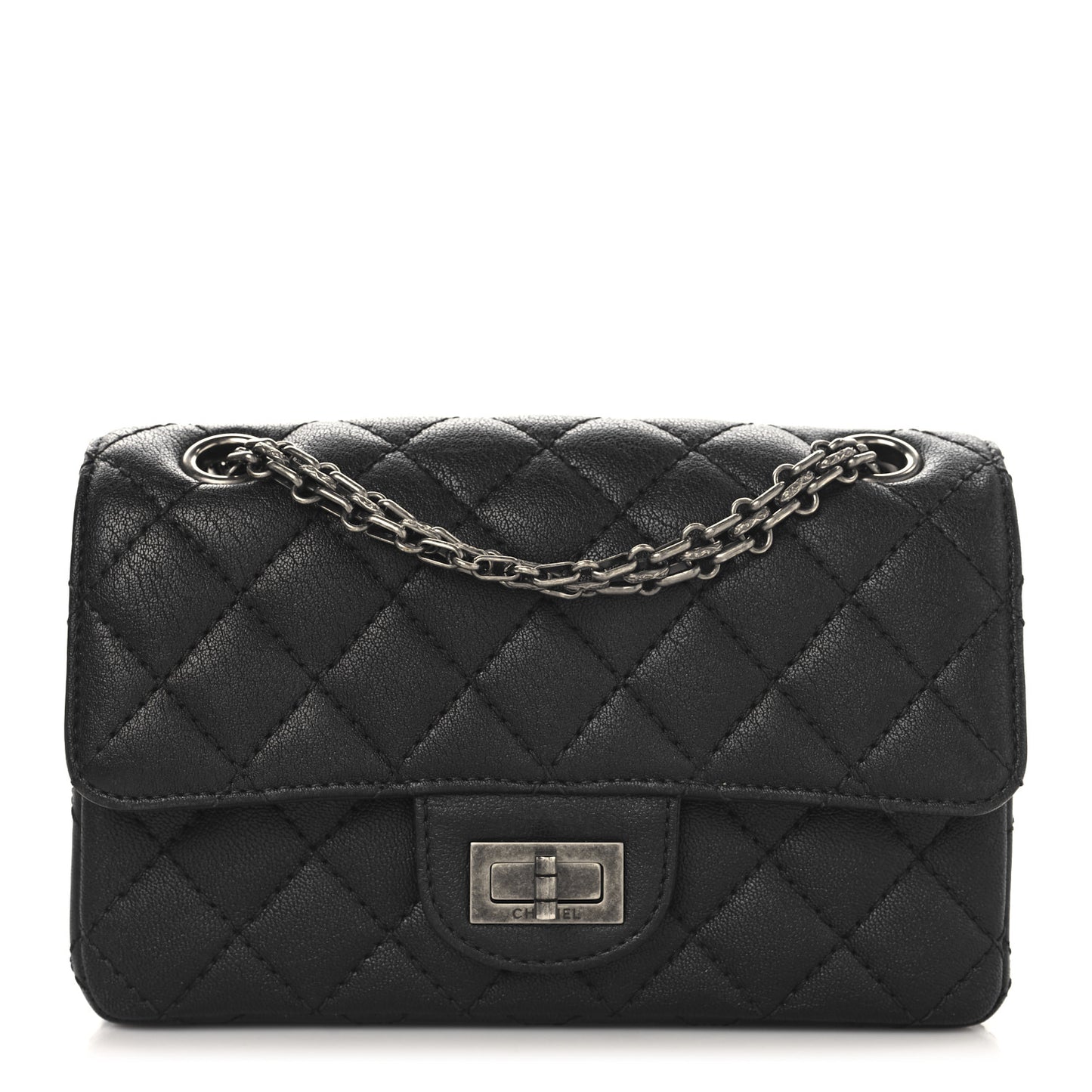 Metallic Sheepskin Quilted 2.55 Reissue Mini Flap Dark Grey
