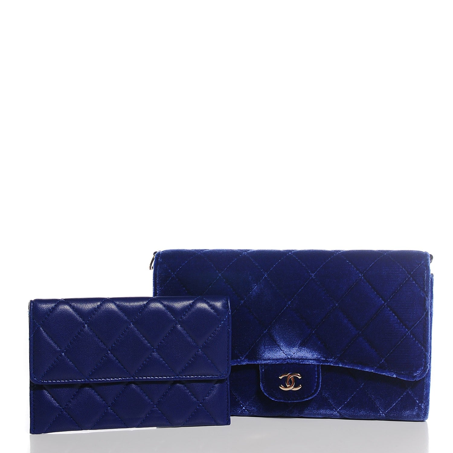 Chanel Velvet Quilted Clutch With Chain Blue 5 of 8