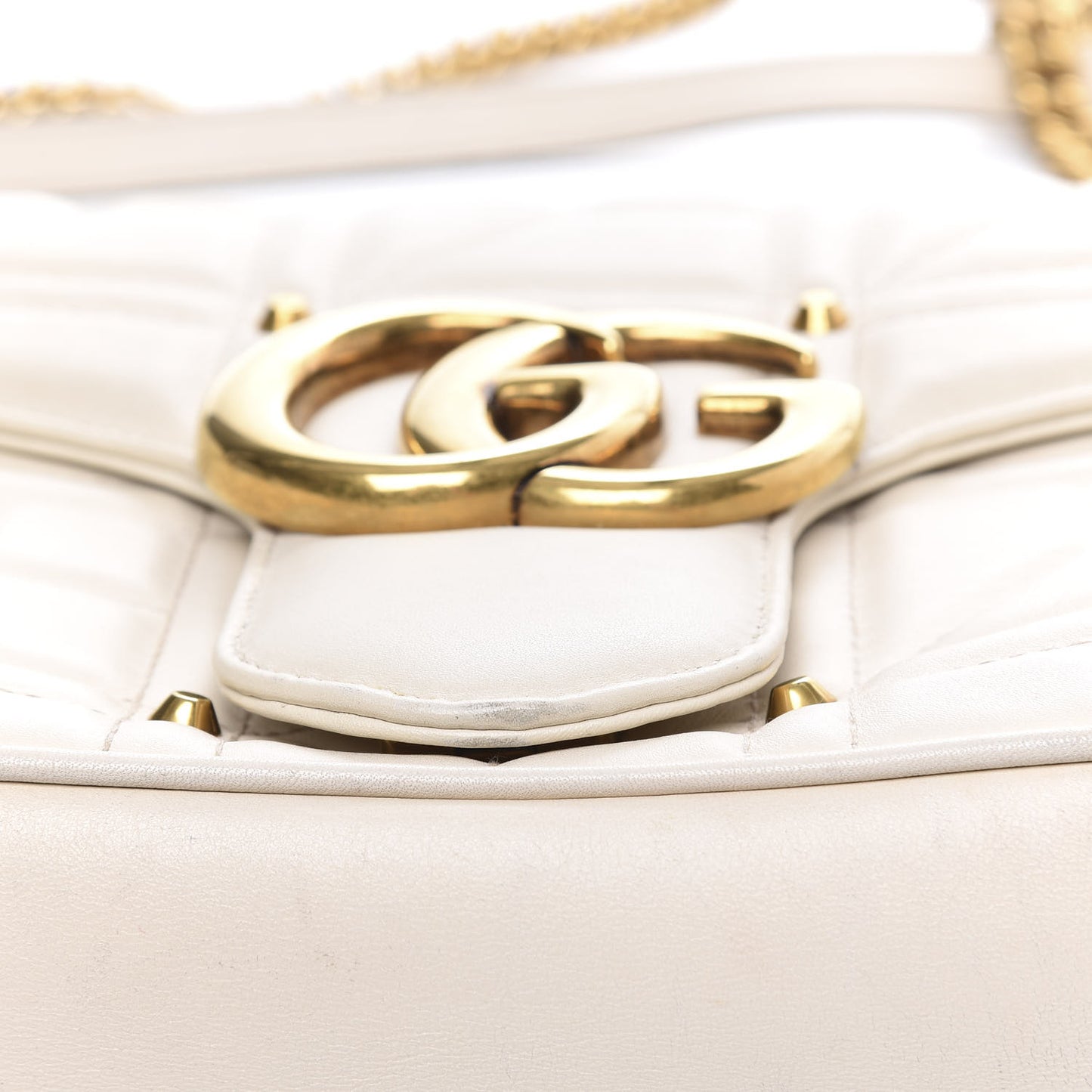 Calfskin Matelasse Studded Medium GG Marmont Shoulder Bag White