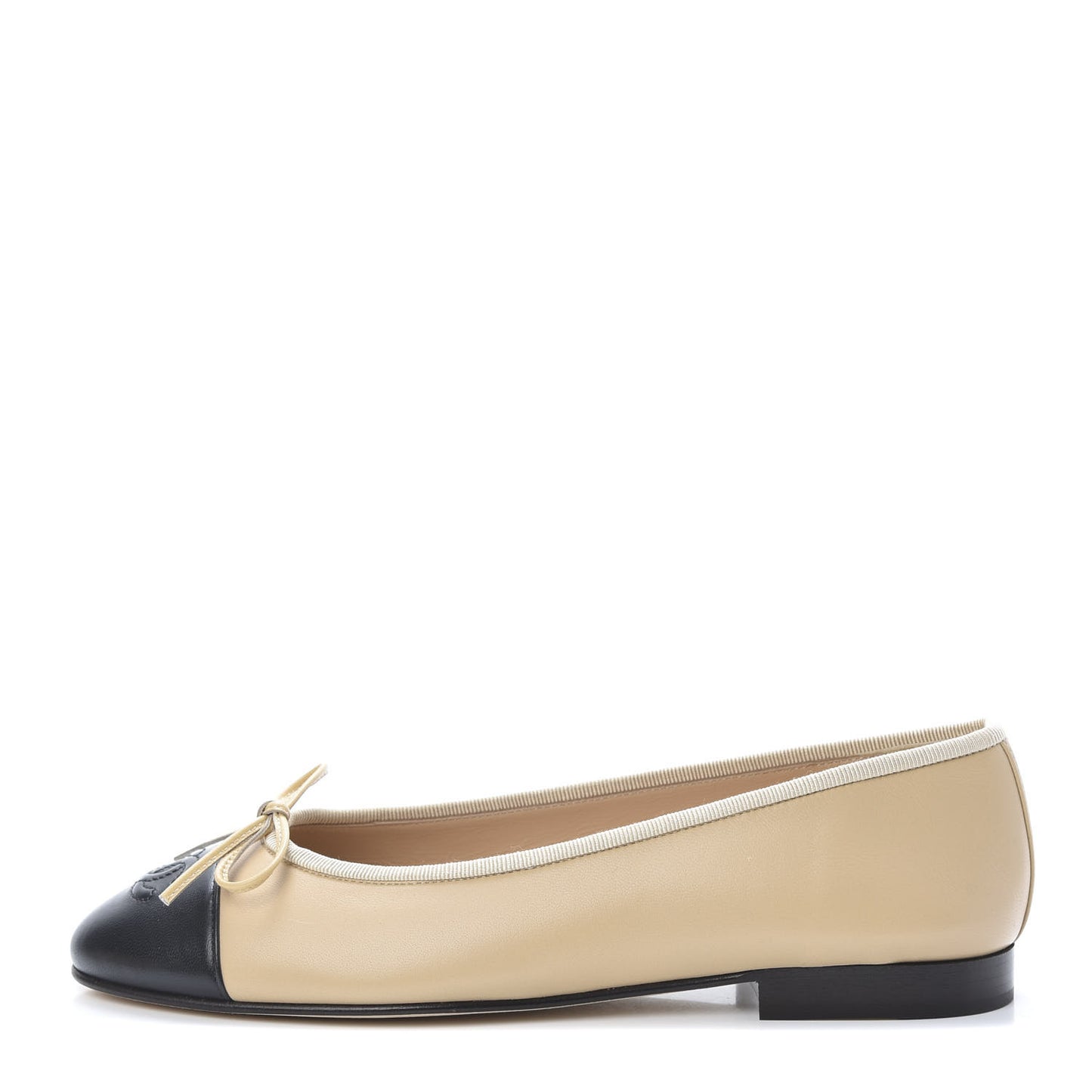 Lambskin CC Cap Toe Ballerina Flats 37.5 Beige Black