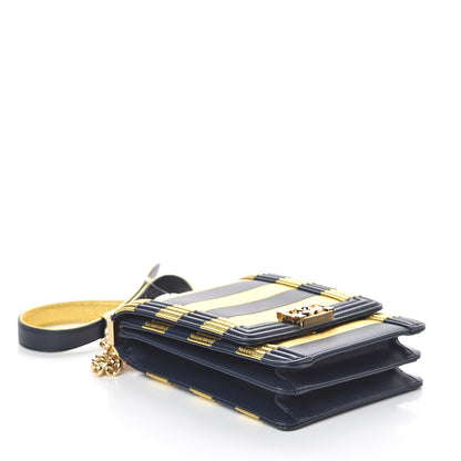 Chanel Metallic Lambskin Striped North South Boy Flap Navy Gold 3 of 8