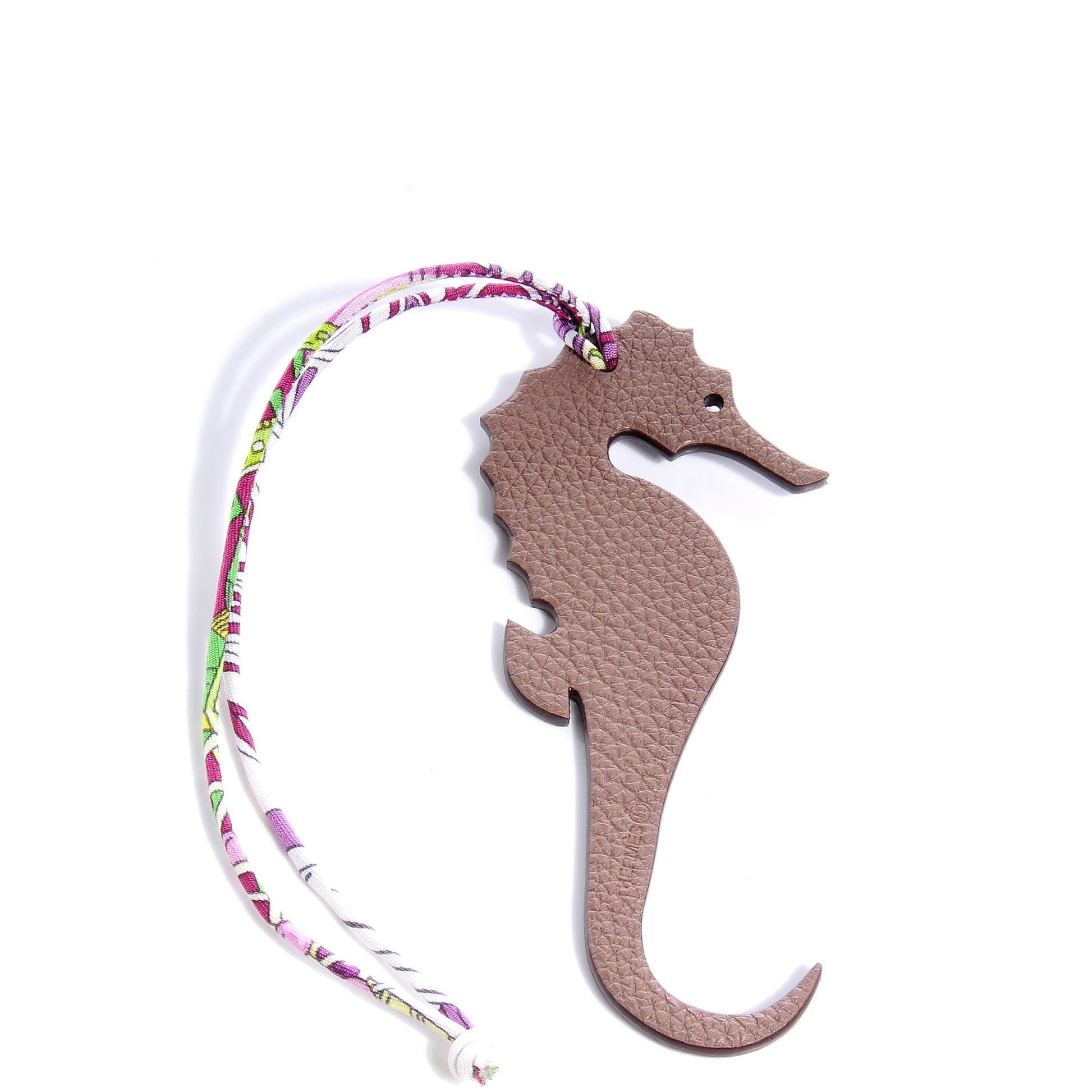 Hermes Togo Epsom Petit H Seahorse Charm PM Etoupe Raisin 1 of 5