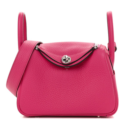 Hermes Taurillon Clemence Mini Lindy 20 Rose Shocking 1 of 11