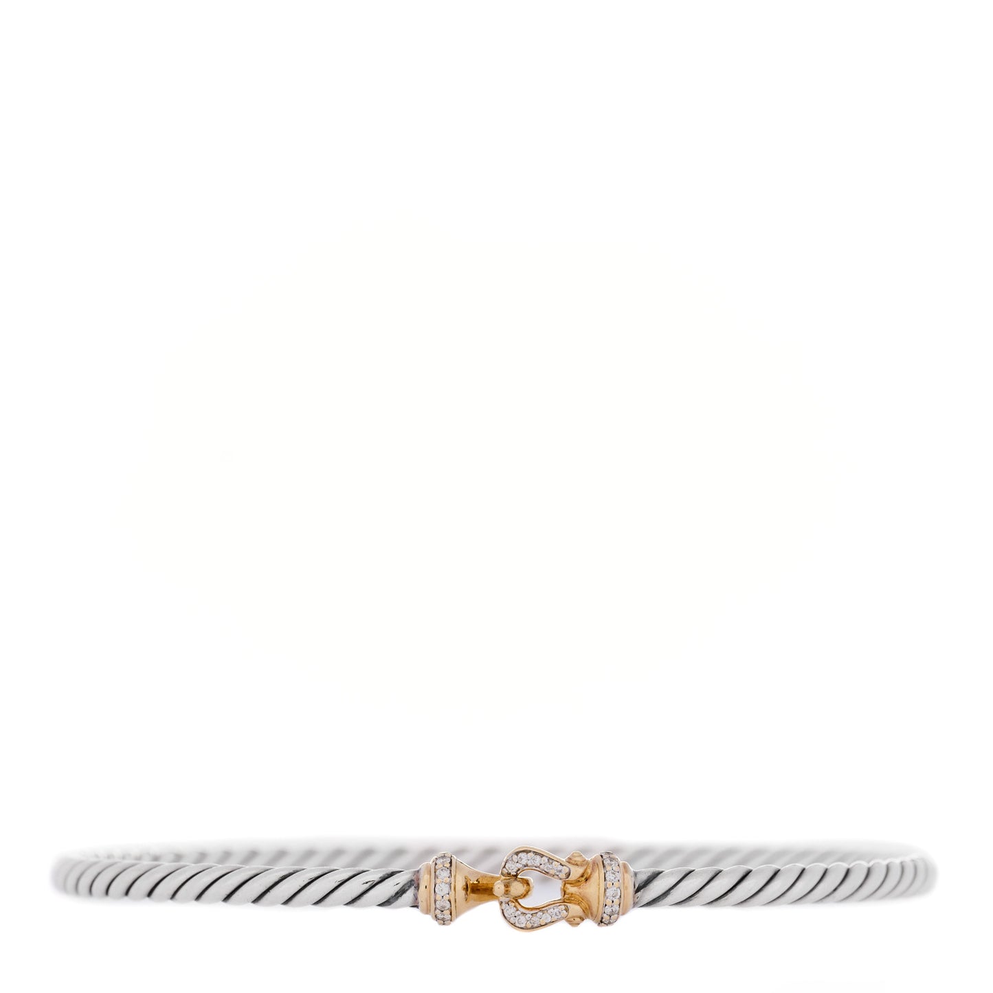 Sterling Silver 18K Yellow Gold Diamond 3mm Cable Buckle Bracelet