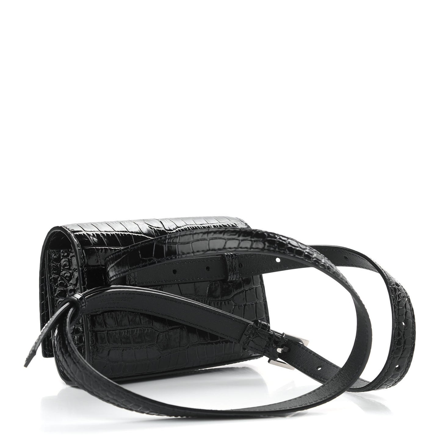 Calfskin Crocodile Embossed Monogram Kate Belt Bag Black