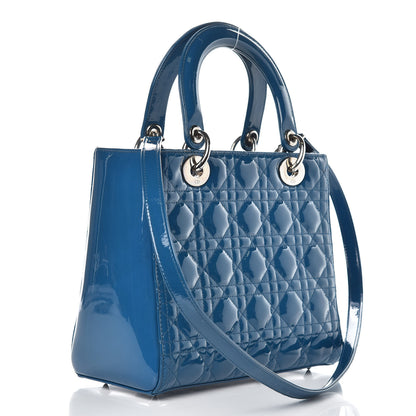 Christian Dior Patent Cannage Medium Lady Dior Blue 3 of 9