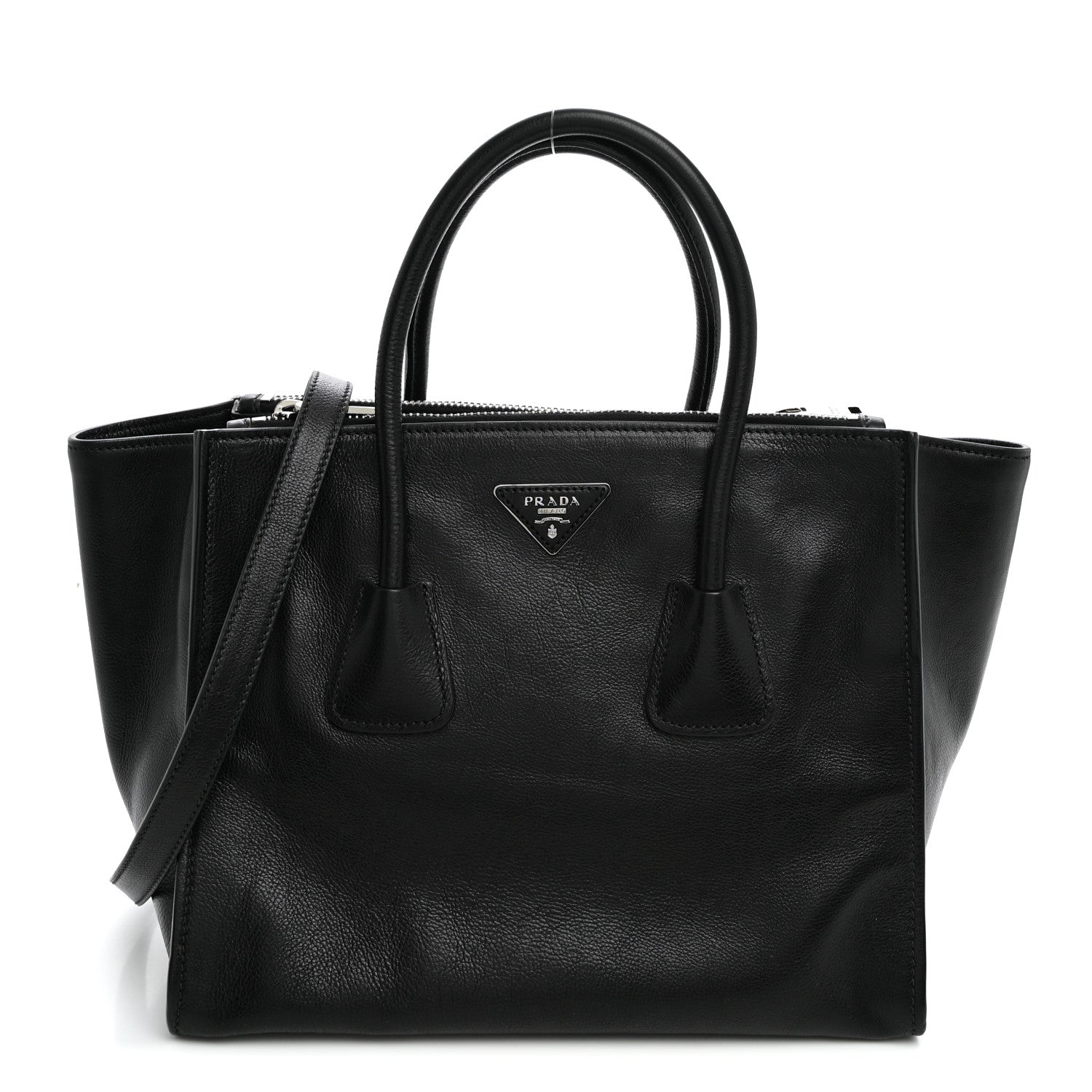 Prada Glace Calf Twin Pocket Tote Black 1 of 9