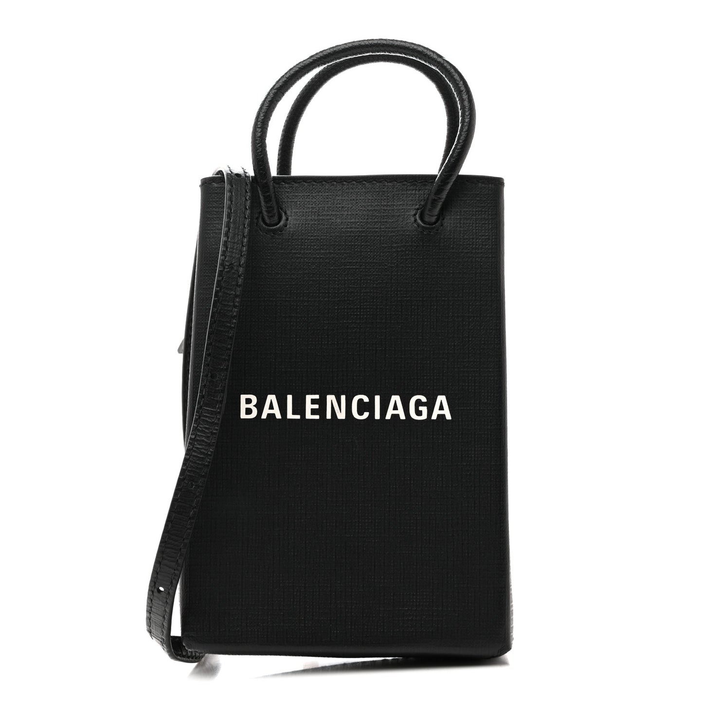 Squared Calfskin Logo Shopping Phone Holder Bag Black