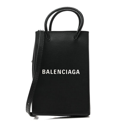 Balenciaga Squared Calfskin Logo Shopping Phone Holder Bag Black 1 of 9