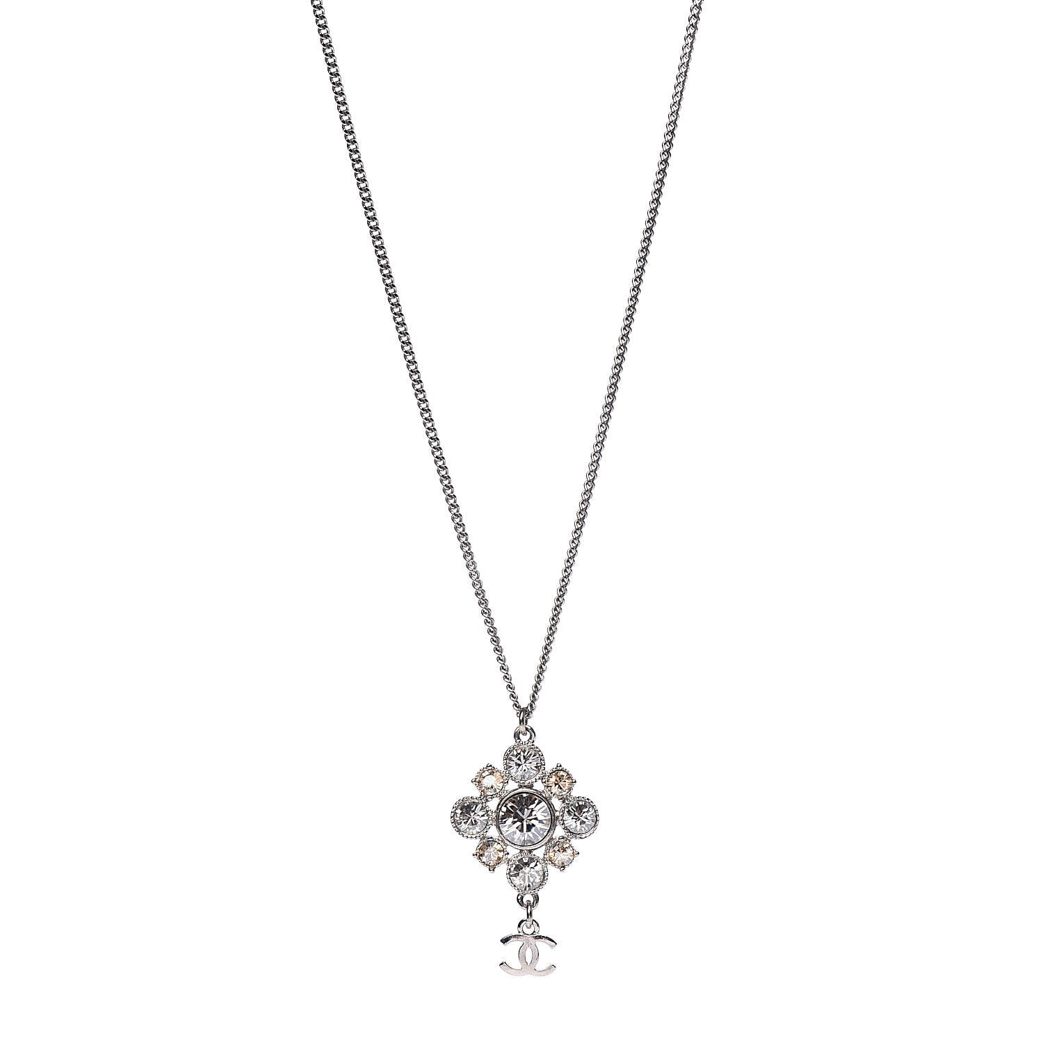 Chanel Crystal CC Drop Pendant Necklace Silver 1 of 6