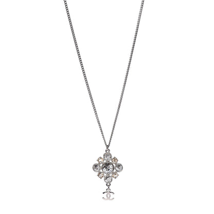 Chanel Crystal CC Drop Pendant Necklace Silver 1 of 6