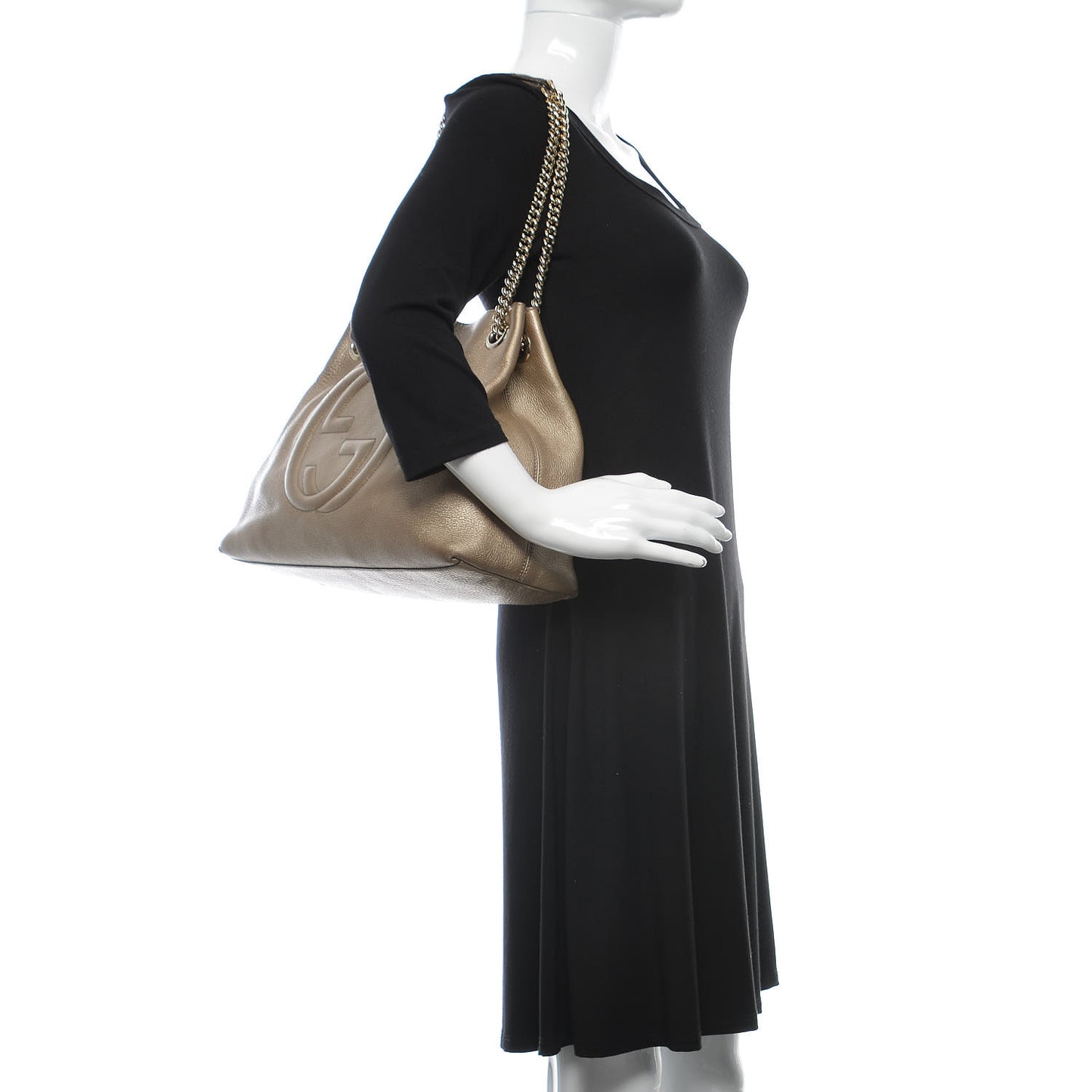 Metallic Pebbled Calfskin Medium Soho Chain Shoulder Bag Golden Beige
