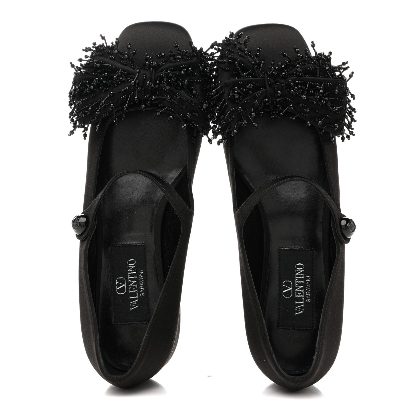 Satin Beaded Bowjane Mary Jane Ballerina Flats 37 Black