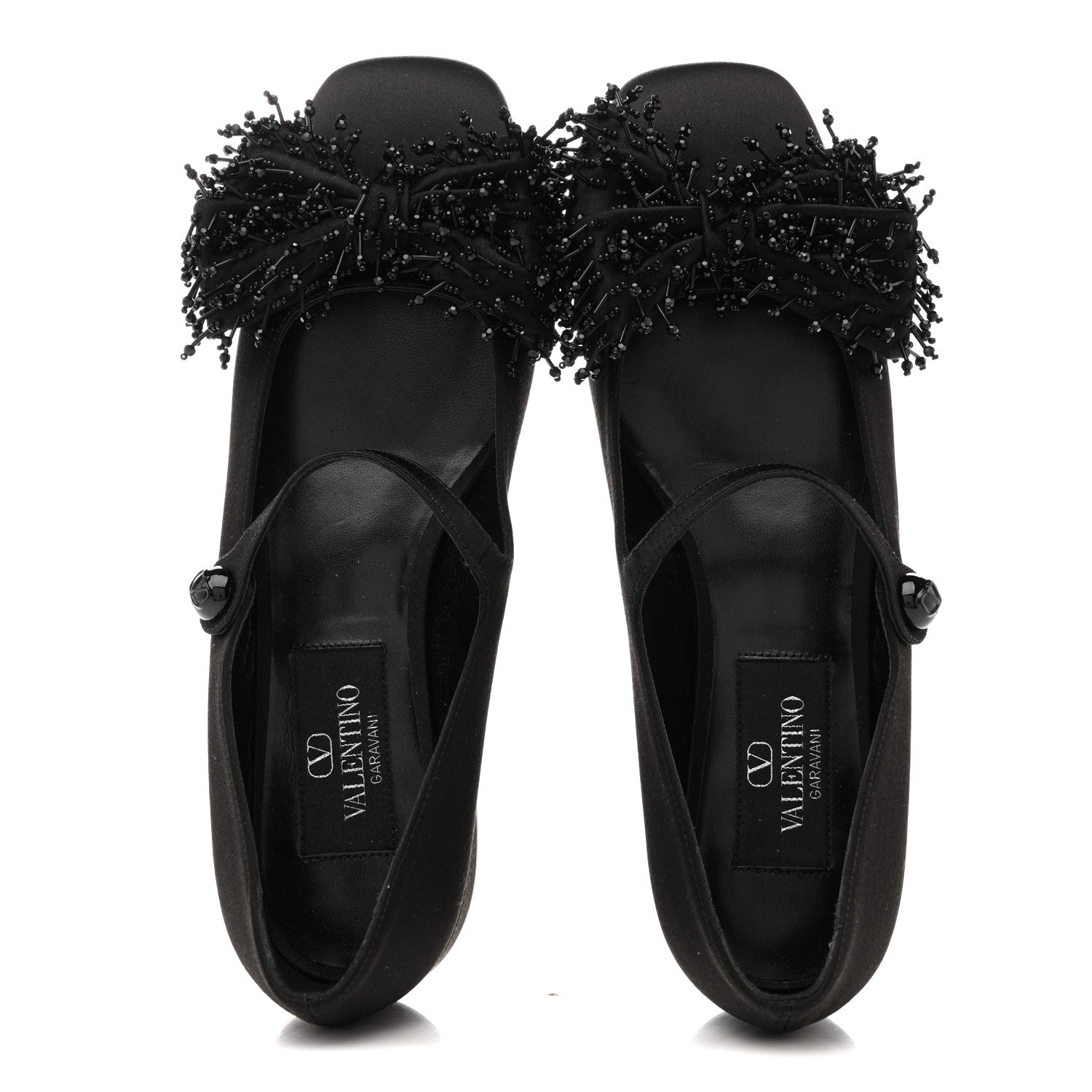Valentino Garavani Satin Beaded Bowjane Mary Jane Ballerina Flats 37 Black 2 of 9