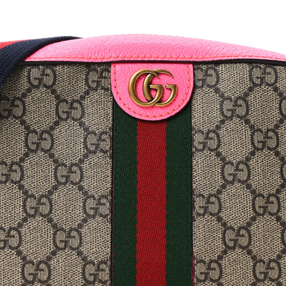 Gucci GG Supreme Monogram Textured Dollar Calfskin Web Ophidia Small Crossbody Bag Beige Ebony Fuchsia 8 of 10
