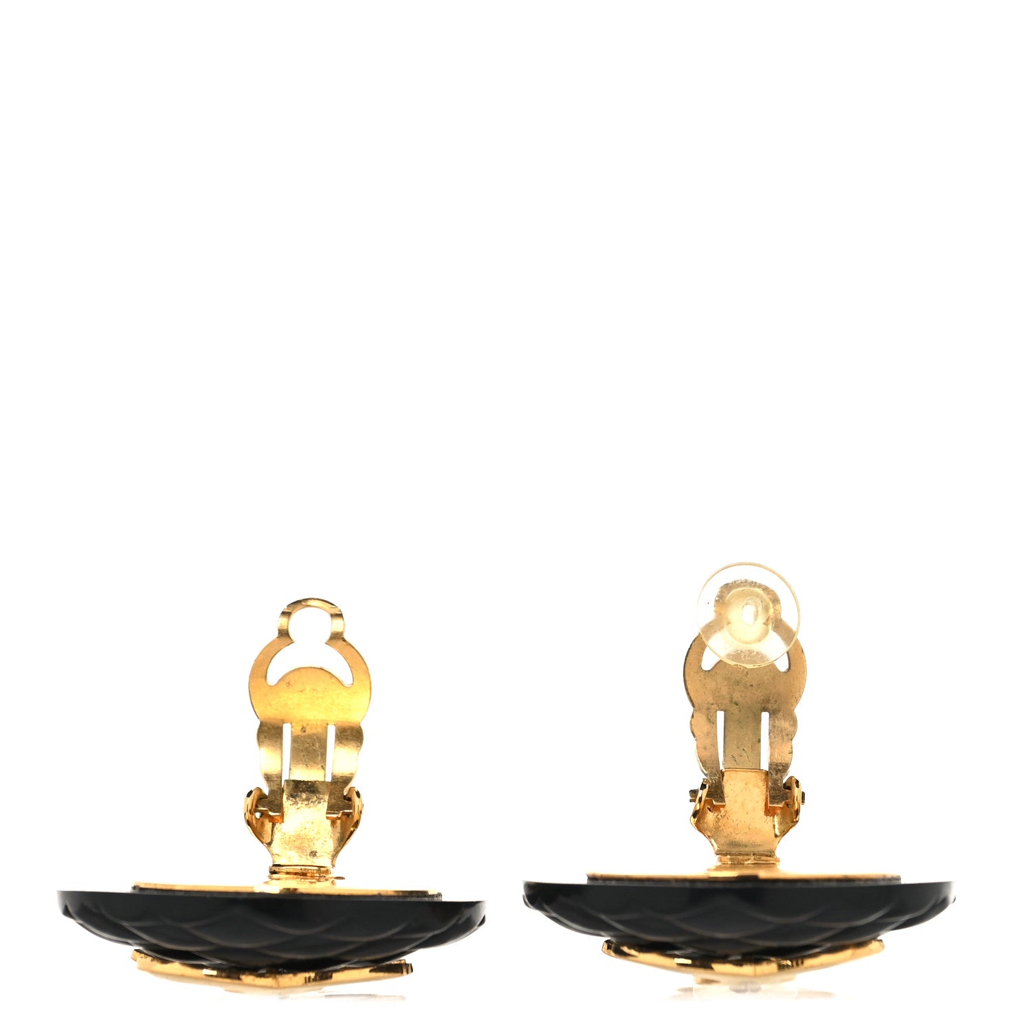 Chanel Enamel Quilted CC Clip On Earrings Black Gold 7 of 10