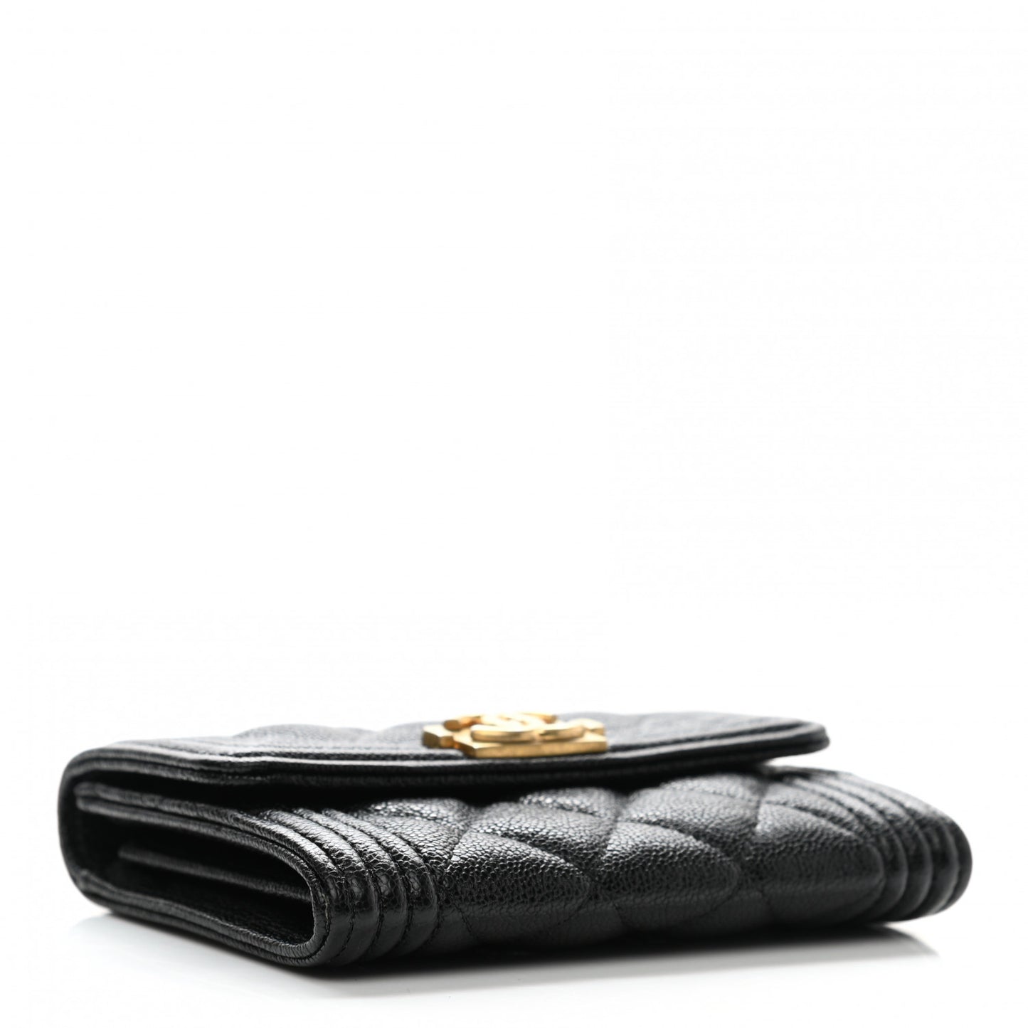 Caviar Quilted Boy Flap Card Holder Wallet Black